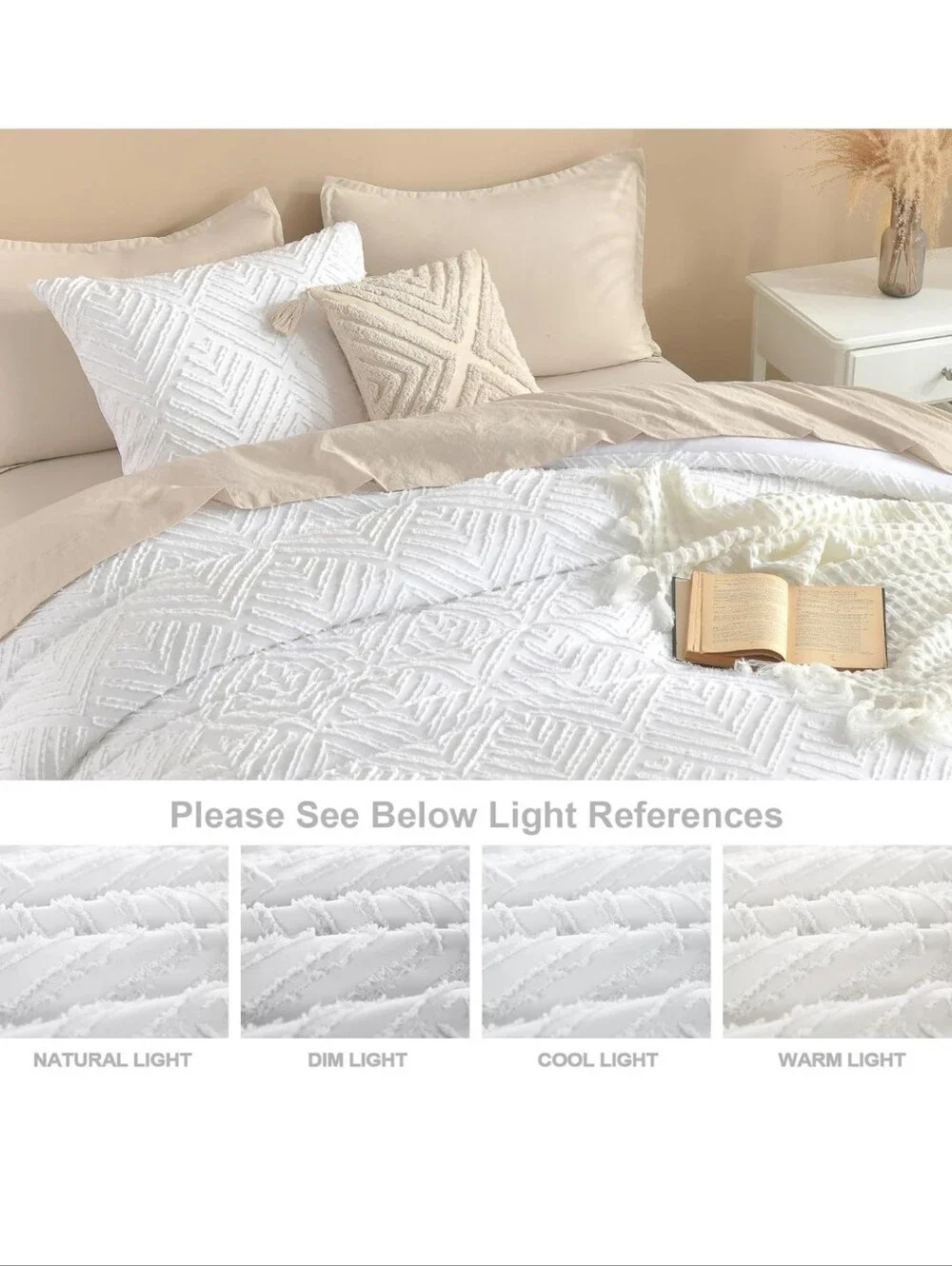 Litanika Oversized King Comforter Set White, 3 Pieces Tufted Boho Farmhouse